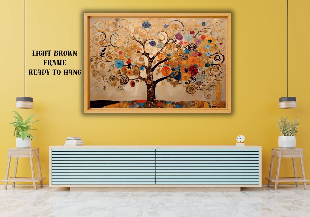 Yihui Arts Blauer Baum Des Lebens – Handbemalte Leinwand-Wandkunst Mit Schwebendem Rahmen