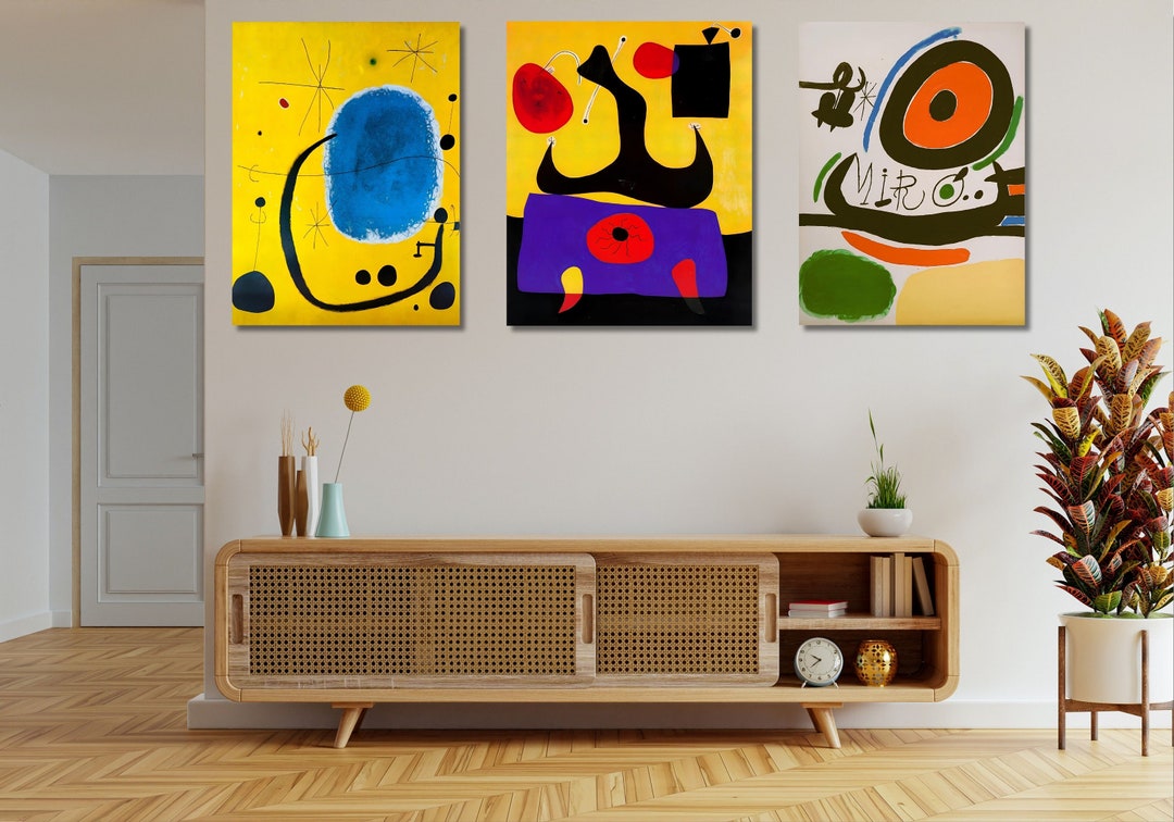 Set of 3 Joan Miro Ready to Hang Canvas,the Gold of Azure by Joan Miro