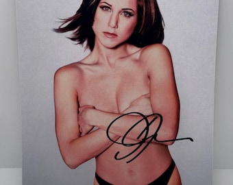 Foto autografiada de Jennifer Aniston en topless con sujetador, auténtica, 8 x 10 cm.