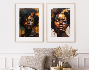 Negro en la sociedad de hoy: un conjunto de 2 retratos digitales descargables al instante de mujeres negras