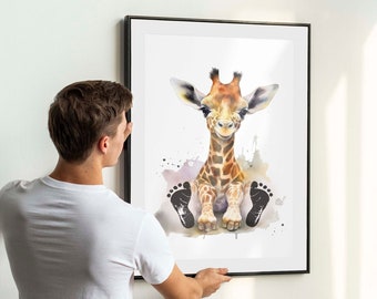 Baby Footprint Giraffe Keepsake, Nursery Art (PDF file)