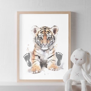 Baby Tiger Footprint Keepsake Printable, Safari Nursery Art, Instant Download