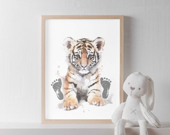Baby Footprint Tiger Keepsake, Nursery Art (PDF file)