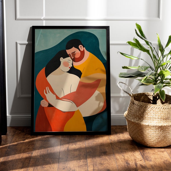 Lovers Art Print | Framed Poster | Bedroom Artwork Sensual | Couple Artwork | Matisse Style | Aesthetic Love Wall Decor | Hanging Lovers