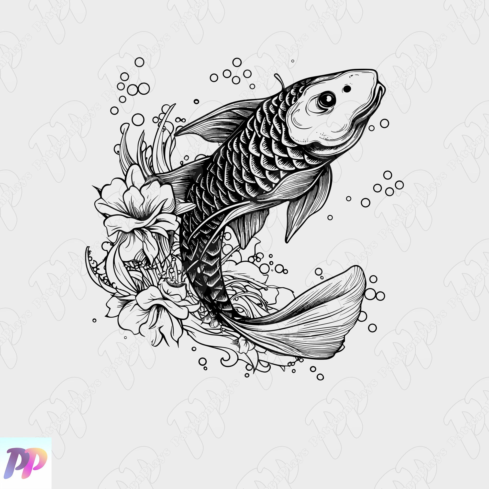 Koi Fish With Flowers Svg Fishing Svg Fish Clipart Fish Etsy