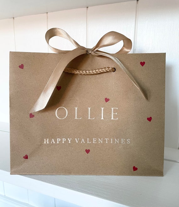 Personalised Galentines Gift Bag | Custom Name Valentine Gift | Neutral Kraft Gift Bag with Satin Bow | Galentines Day Present