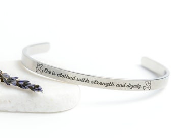 Bible Verse Cuff Bracelet | Christian Cuff Bracelet | Christian Jewelry | Christian Bible Verse Bracelet | Strength and Dignity, Proverbs 31