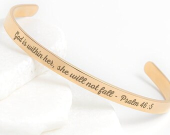 God is Within Her Engraved Bracelet, Christian Bracelet for Women, Waterproof Cuff Bracelets, Christian Gifts, Best Friend Cuff Bracelet