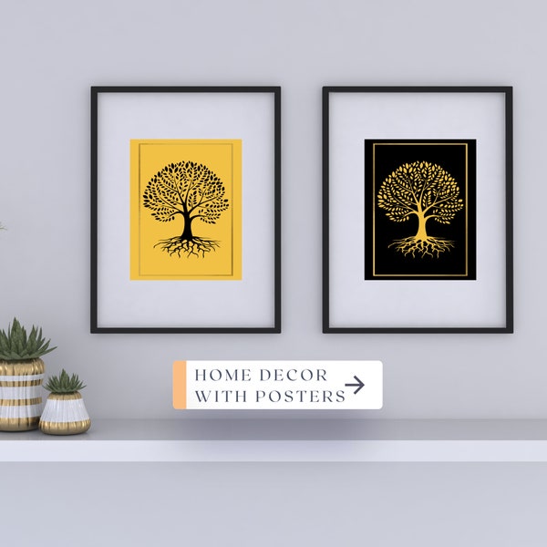 2 posters imprimibles para decoracion de pared minimalista y moderno. Arte neutro Arbol de la suerte. Halloween.