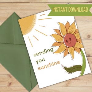 Je vous envoie une carte de voeux imprimable Get Well Soon Tournesol Carte de voeux florale à télécharger DIY à la maison mari femme petite amie