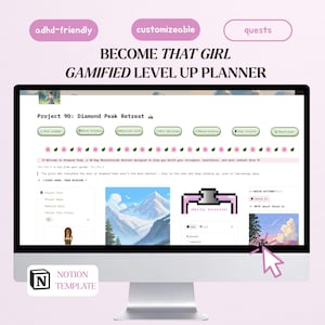 Gamified RPG Life Planner: 90 Day Level Up Challenge Notion Template (Digital Download)