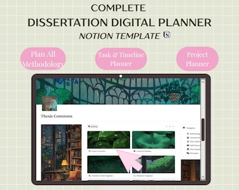 Thesis & Dissertation Notion Planner: Digital Academic Research Dashboard for Organization, Productivity, and Project Management.