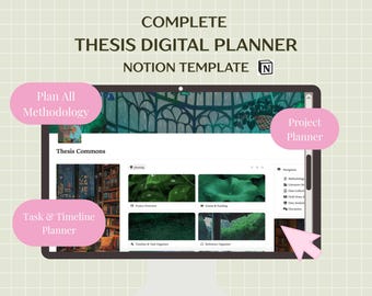Thesis & Dissertation Notion Planner: Academic Research Dashboard (Digital)