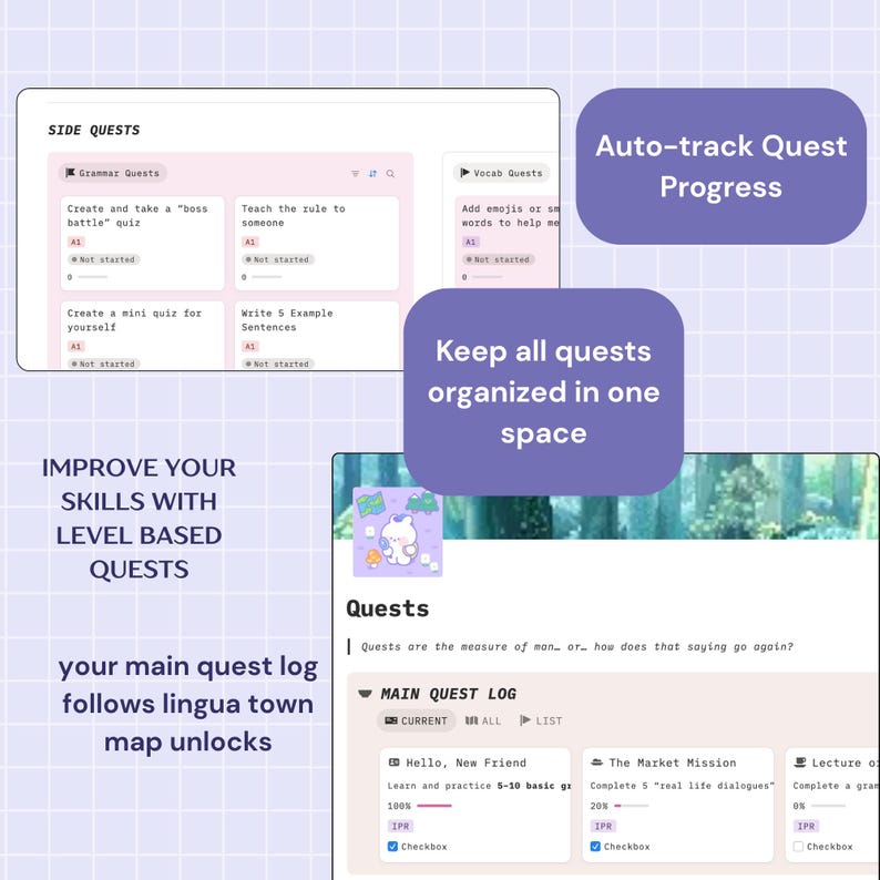 Gamified Language Learning Notion Planner Template Productivity