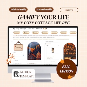 Notion Life Planner höstutgåva: Mall för allt-i-ett-spelbaserad RPG (digital nedladdning)