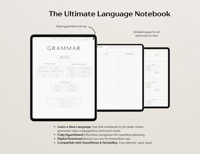 Digital & Printable Language Learning Notebook: Hyperlinked Study Tool ...