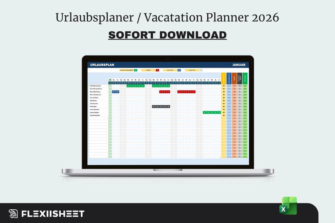 Urlaubsplaner / Vacation Planner 2026 Excel Vorlage - Urlaubsplanung