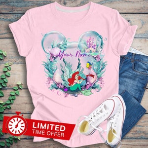 Disney Princess Little Mermaid Ariel Mickey Head Shirt With Name, Gift For Toddler Girl, Ariel Women Shirt, Toddler Ariel Shirt, Disney Girl