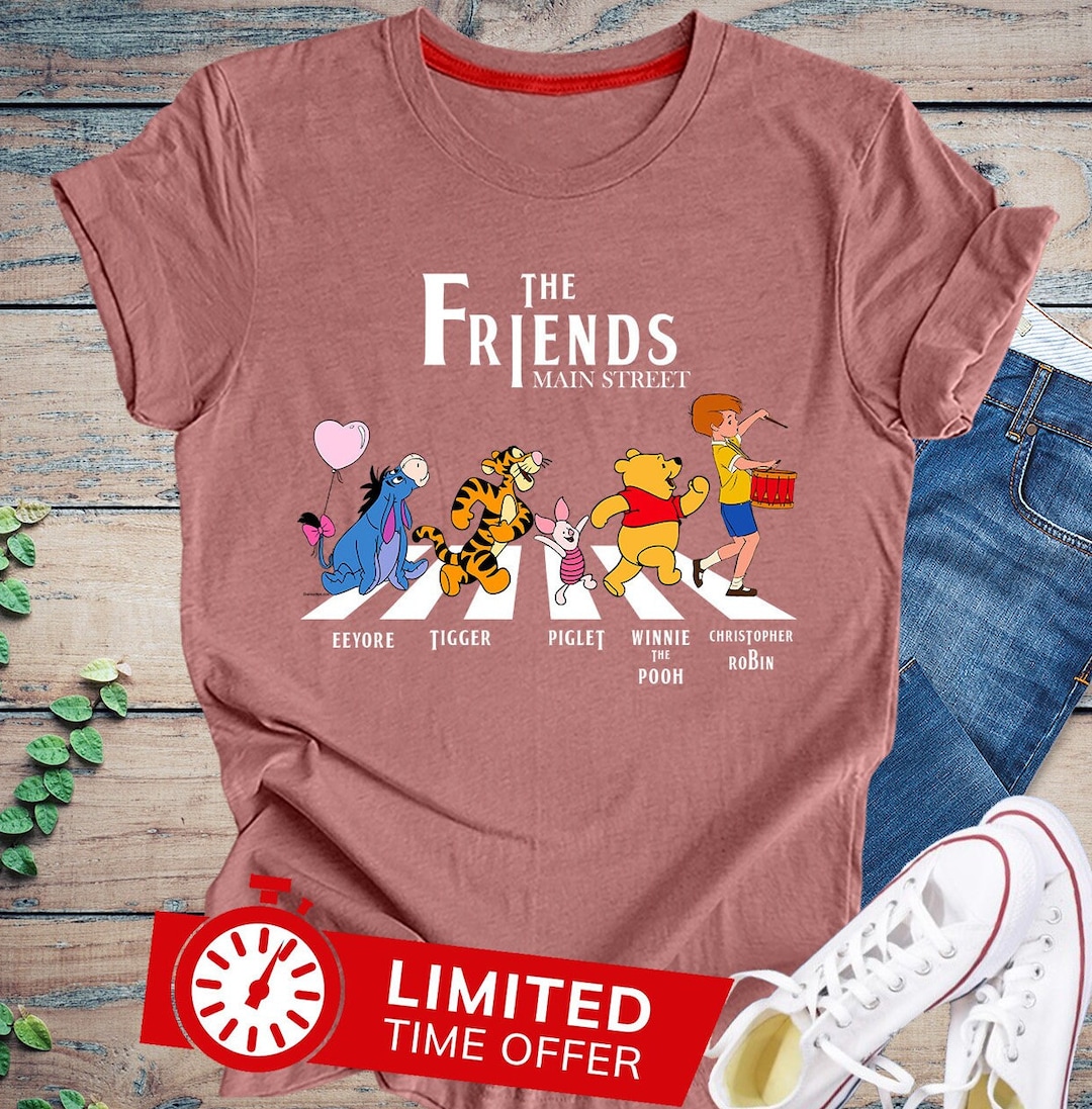 Winnie the Pooh Friends Shirt Walking Abbey Road, Winnie Pooh Shirt  Disneyworld Trip Shirt for Beatles Fan Gift Disneyland Shirt Family Trip 