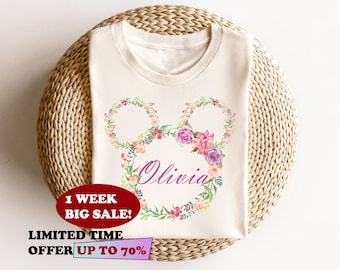 Camisa floral de Disney personalizada, viaje de chicas de Disney, camisa de Disneyland, camisa de Disney linda, camisa de Minnie, Disney personalizado, camisa de niña de Disney