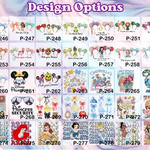 Puede incluir: Una colecci&oacute;n de dise&ntilde;os tem&aacute;ticos de Disney sobre fondos blancos. Los dise&ntilde;os incluyen varios personajes, citas y gr&aacute;ficos, como orejas de Mickey Mouse, princesas y texto como "Princess Security" y "Let it go".