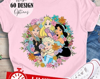 Floral Disney Princess Shirt, Disney Girl Shirts, Disneyland Vacation Toddler Girl Shirt Disney World Trip Princess Girl Shirt Rapunzel Elsa