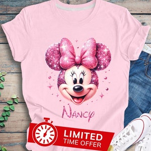 Personalized Pink Glitter Minnie Mouse Shirt, Kids Valentines Gift