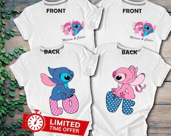 Stitch Couple Shirt, Stitch And Angel, Custom Couple Shirt, Disney Couple Matching, Disney Two Sided Tee, Stitch Love Shirt, Lilo And Stitch