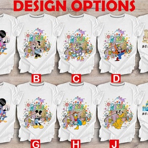 May include: Ten different designs for t-shirts featuring various Disney characters and the words "Epcot" and "Best Day Ever".