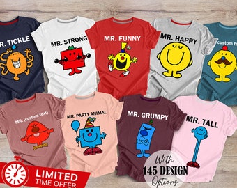 Custom Mr. Men Shirt, Mr Men Little Miss, Funny Kids Shirts, Gifts For Boy, Kindergarten Shirt, Funny Boy Shirt, Custom Joke Shirt