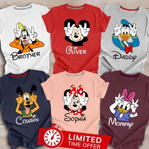 Customizable Funny Disney Characters Matching T-shirts Mickey Mouse Minnie Mouse Donald Duck Daisy Duck Pluto Dog Goofy With Name Shirt