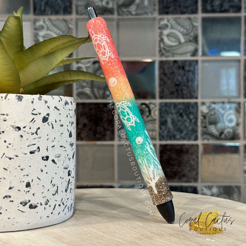 Turtle Rhinestone Pen Sunset Beach Sea Turtle Glitter Pen - Etsy