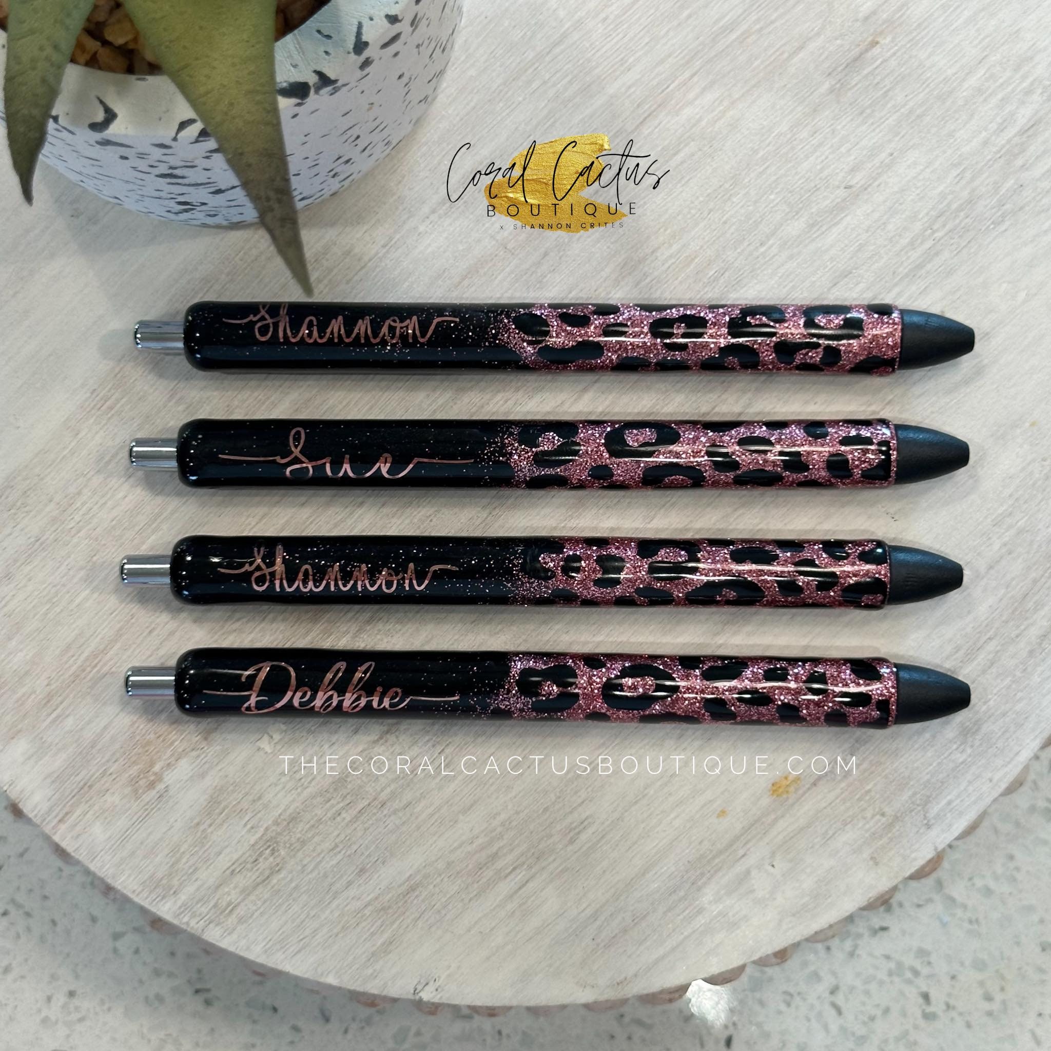 Black and Rose Gold Leopard Glitter Pen