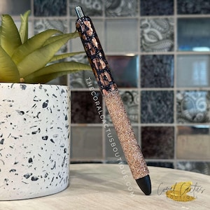 Bronze and Black Leopard Glitter Pen