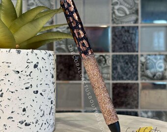 Caneta Glitter Leopardo Bronze e Preto