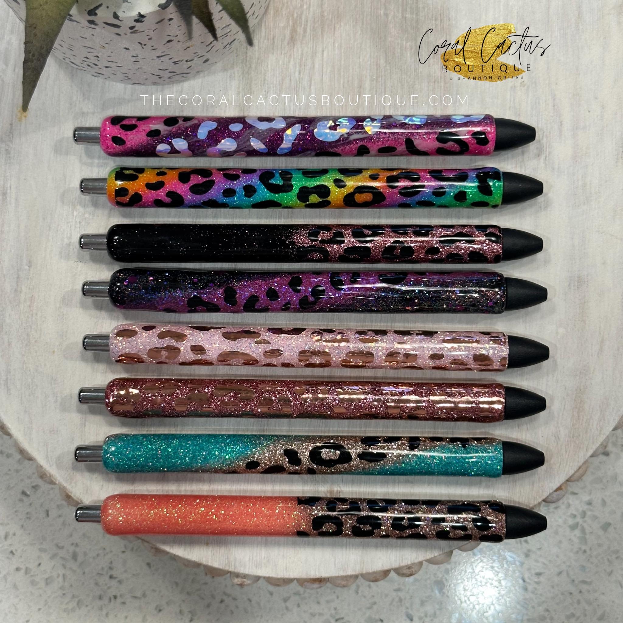 Black and Rose Gold Leopard Glitter Pen