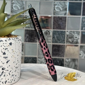 Black and Rose Gold Leopard Glitter Pen