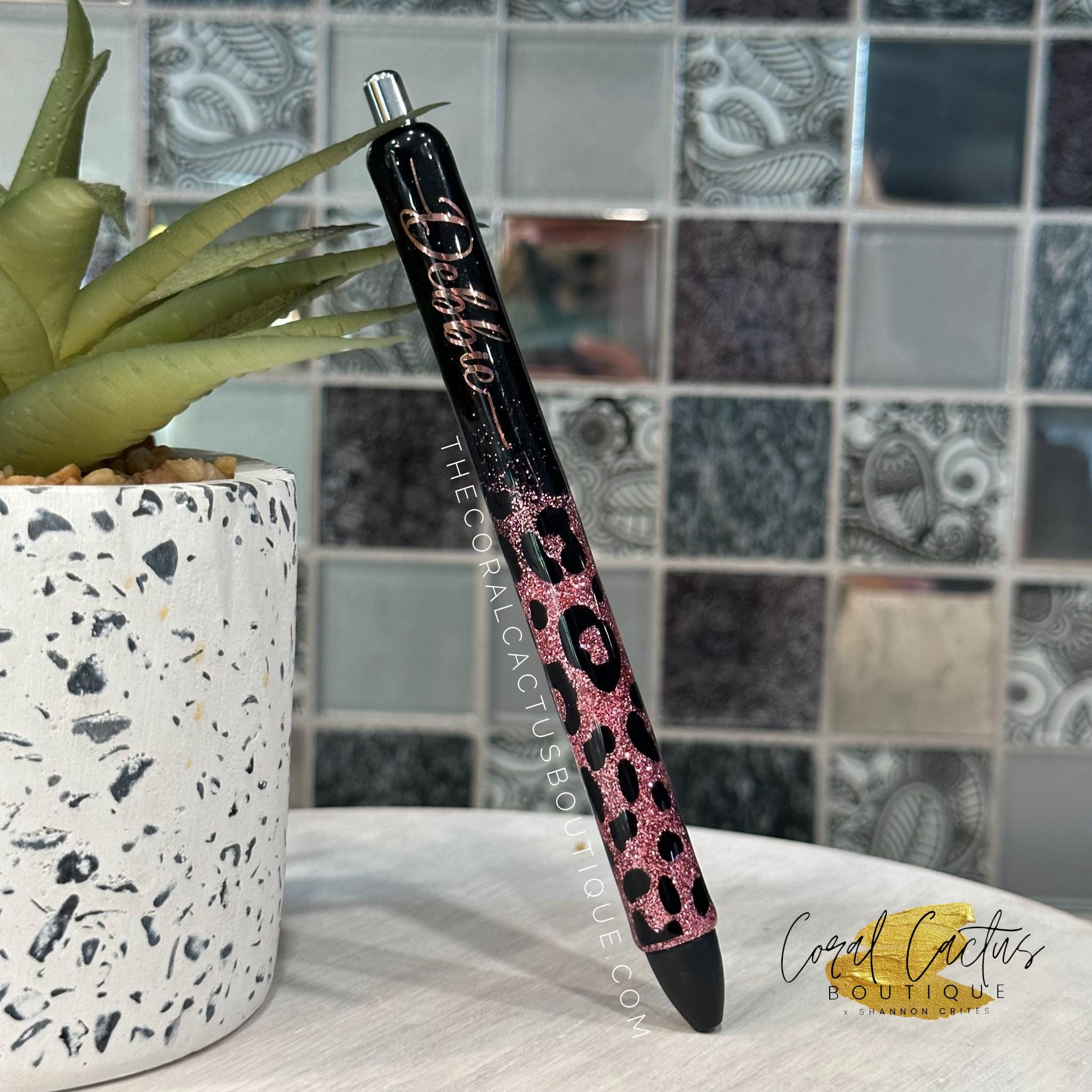 Black and Rose Gold Leopard Glitter Pen