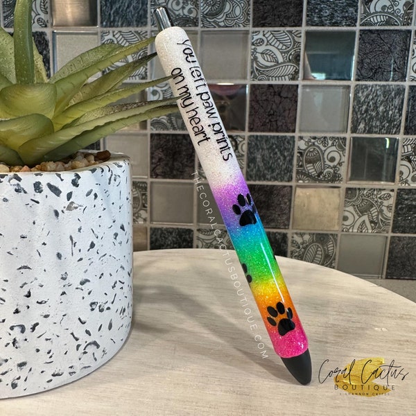 Rainbow Paw Print Glitter Pen