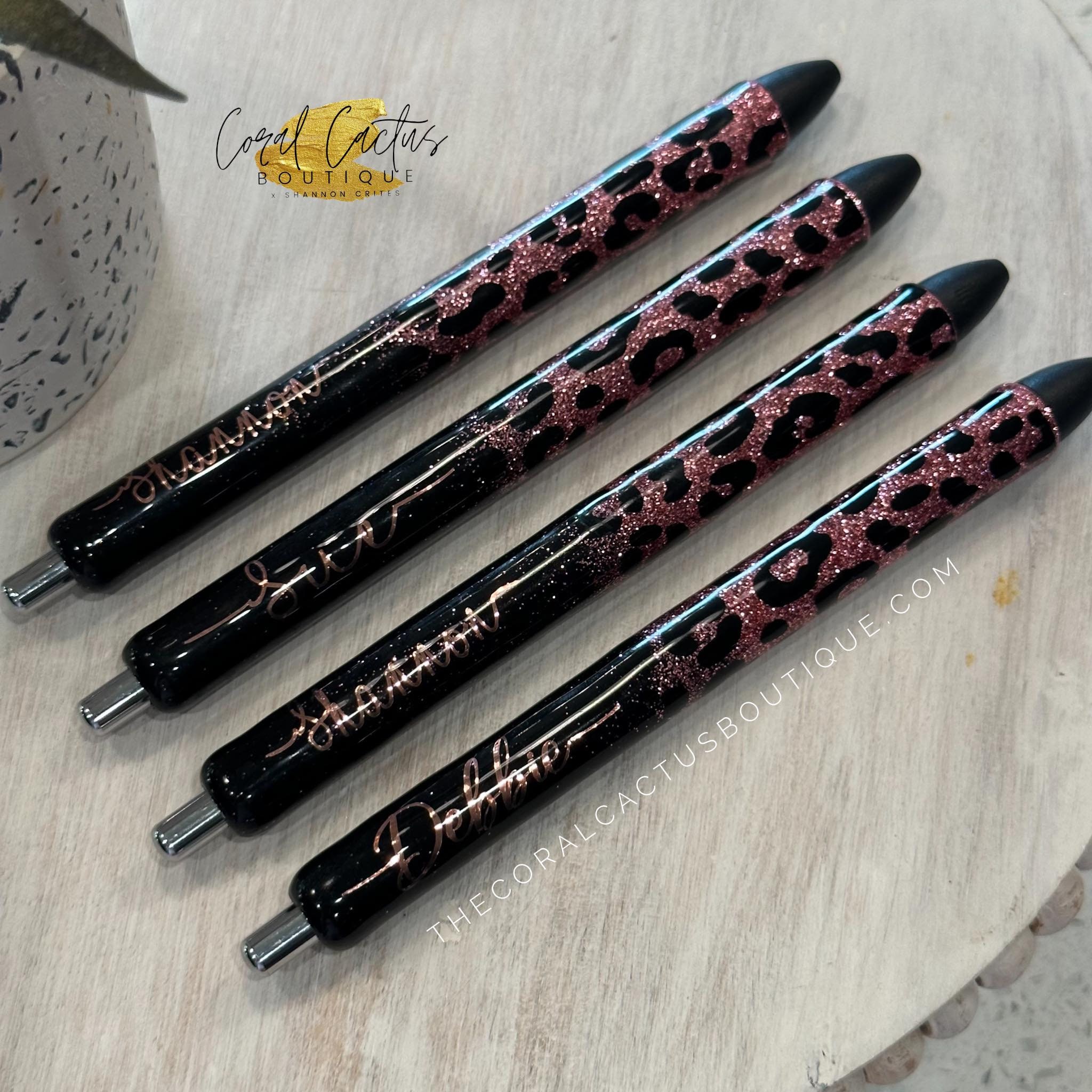 Black and Rose Gold Leopard Glitter Pen