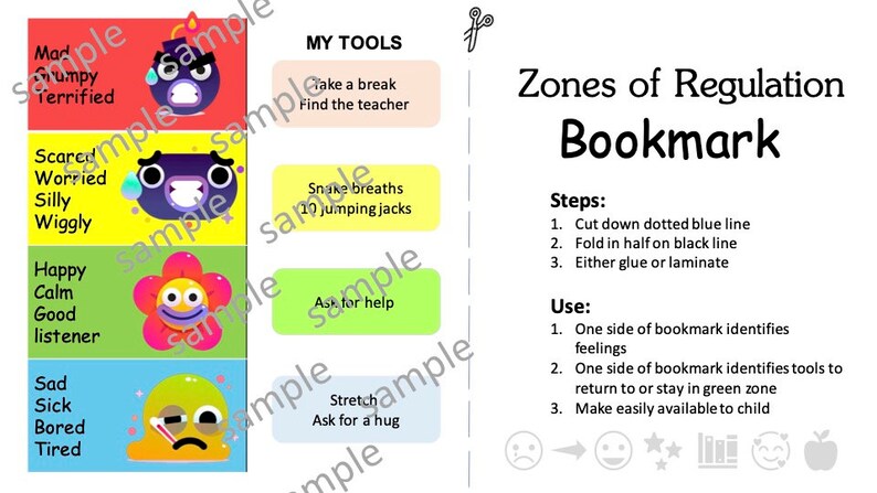 Zones of Regulation Bookmark for Elementary Schoolers - Etsy