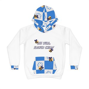 Bee Wild Flower Child Children&#39;s Hoodie - Cute Kids Apparel, Flower Power Gift, Spring Fashion, Bee-Themed Sweatshirt, AOP Design