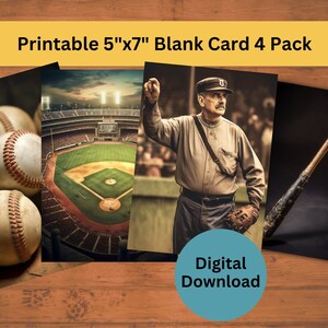 Baseball Nostalgia | Baseball Lovers Gifts | Vintage Baseball Scenes - Set of 4 Printable 5x7 Blank Cards