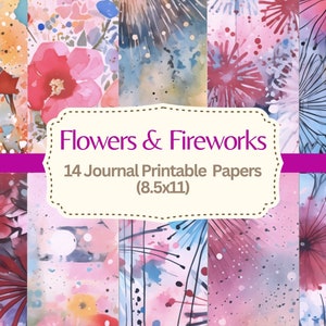 Pagine di diario di fiori stravaganti e fuochi d'artificio / Stampabile / 14- 8,5x11 pollici / Diario spazzatura / Documenti di diario di Capodanno / Carte di bacche / Mood Board