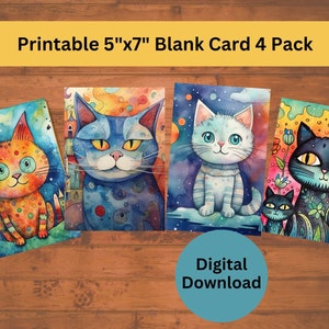 Ensemble de cartes vierges imprimables de chats fantaisistes 5 x 7 - Téléchargement immédiat