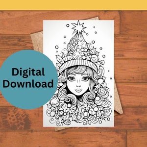 Instant Download Blank Coloring Card, Digital Greeting Card, Christmas Card, Eclectic Card, Happy Holidays Card, Season&#39;s Greetings Card