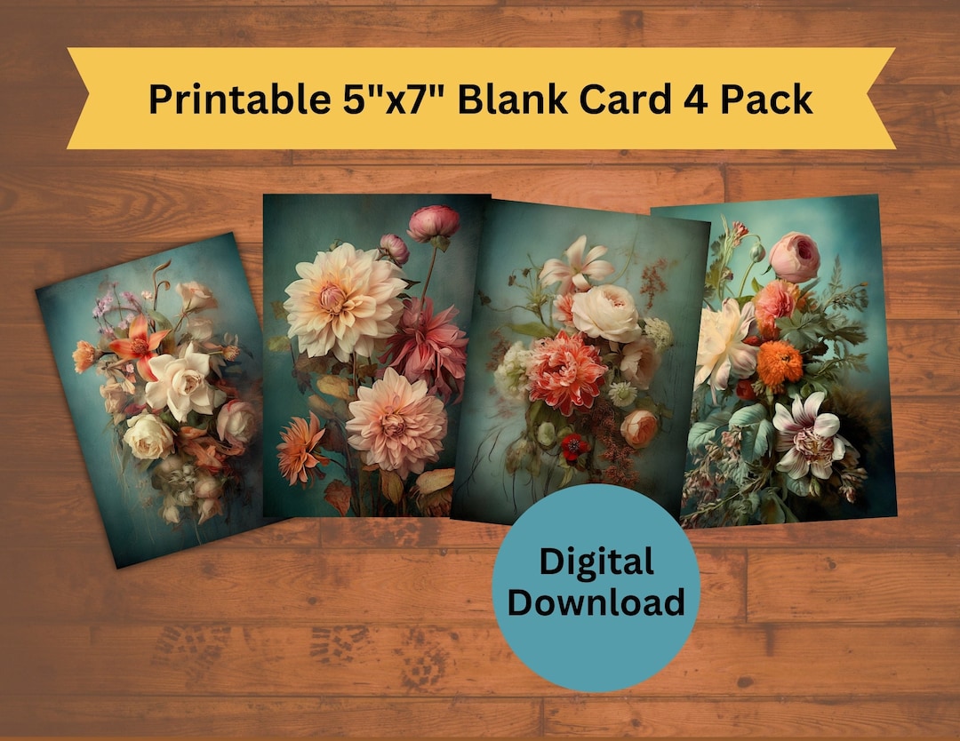 Printable Vintage Flowers 5x7 Blank Cards - Floral Stationery Set - Etsy