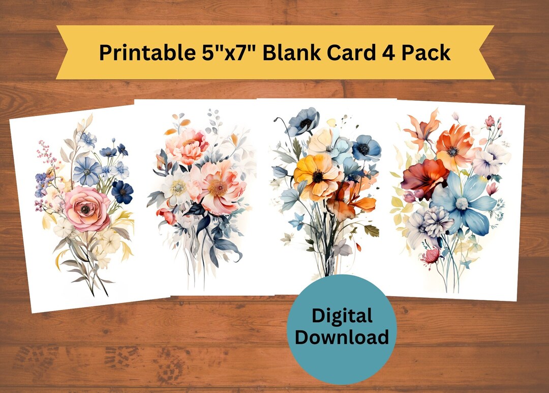 Vintage Flower Bouquet Cards Printable 5x7 Blank Card Set Nostalgic