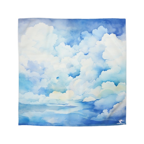 Wolken-Druck Bettbezug Aquarell Bettwäsche Super weich, gemütlich, leicht, Mikrofaser, ruhig, Wohnkultur, blau und weiß VEIRTSTAY Wolkentraum