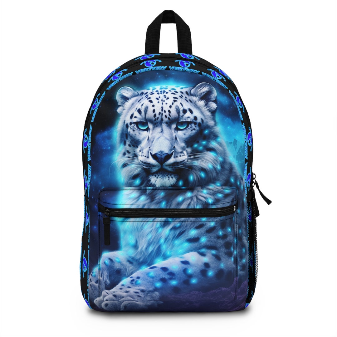 Snow Leopard Backpack Black Glowing Neon Book Bags Psychedelic Travel